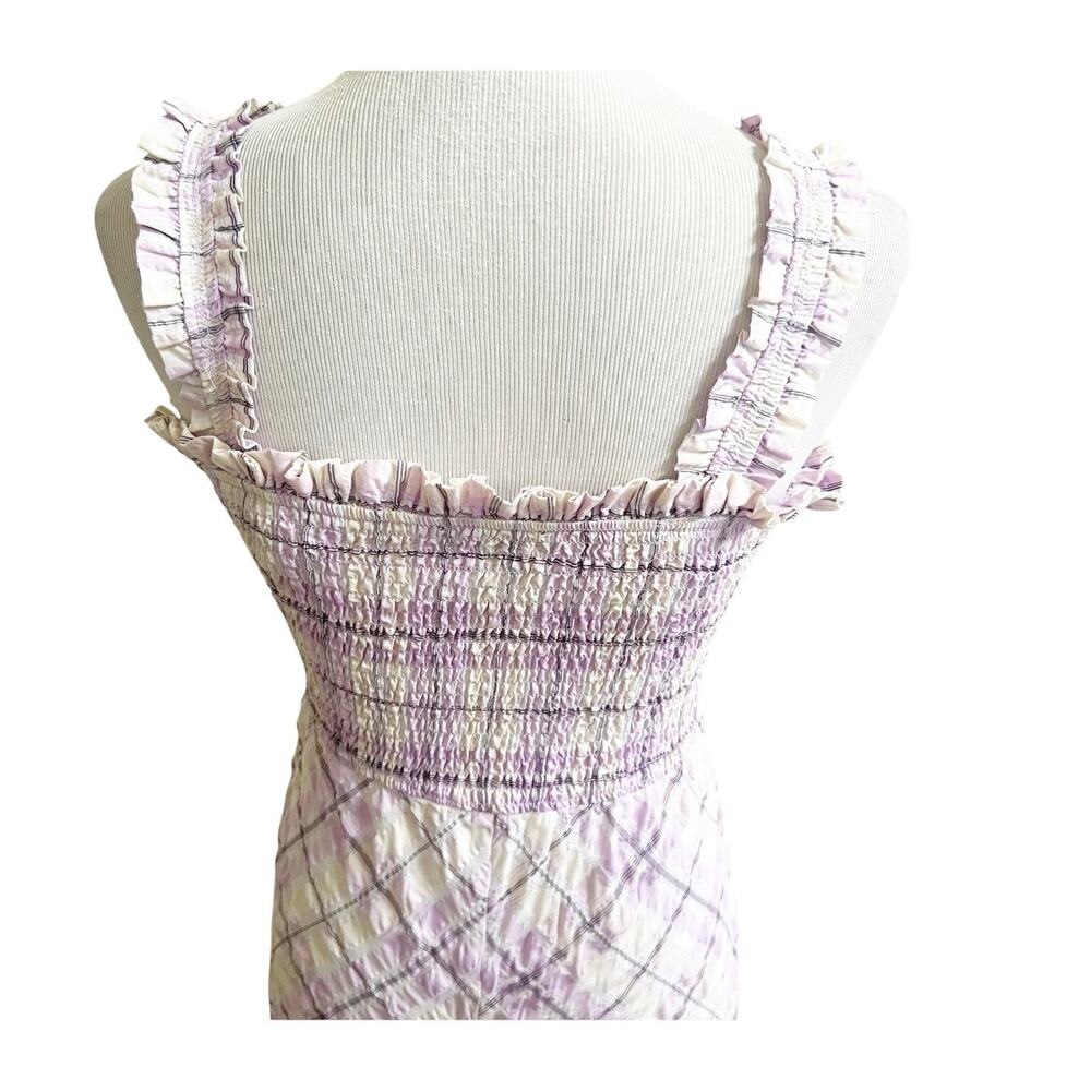 Boston Proper Dress Size Medium Womens Maxi Smocked Plaid Purple Cottagecore - Picture 5 of 12